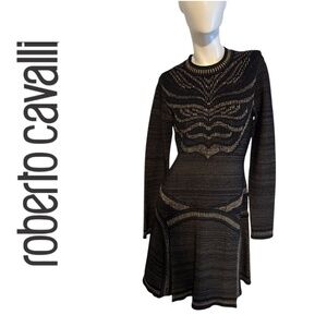 Roberto Cavalli Black and Gold Knit Dress